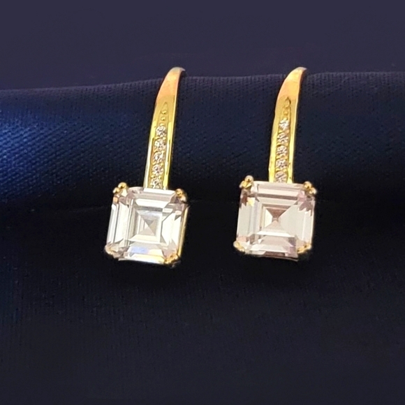 Gold over Sterling Sterling Drop CZ Earrings - Picture 1 of 3